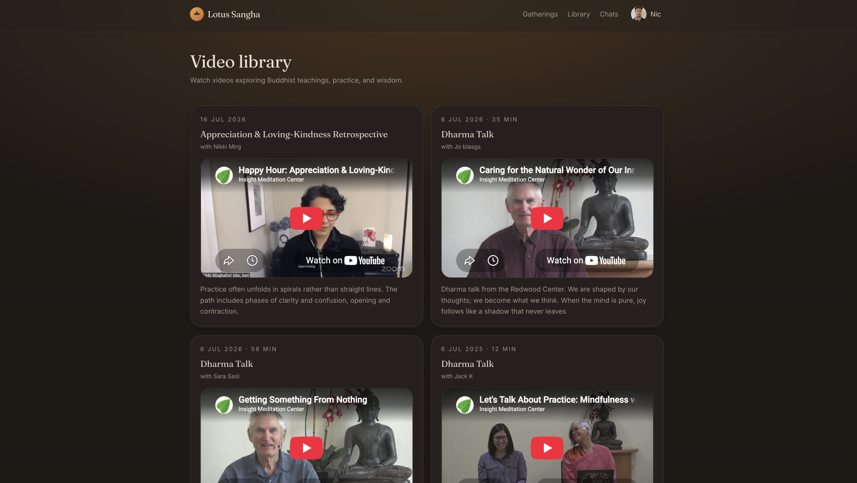Video library with Dharma talks